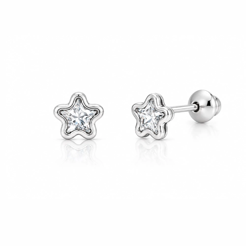 Brinco Top Estrela com Zircônias Cristal - Teen Kids