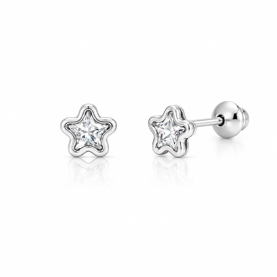 Brinco Top Estrela com Zircônias Cristal - Teen Kids