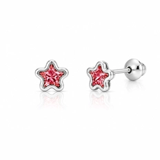 Brinco Estrela com Zircônia Rosa - Teen Kids