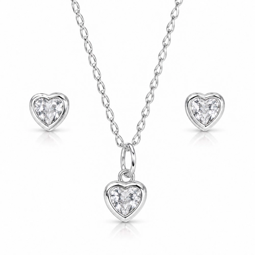 Conjunto Top Coração Cravação Inglesa com Zircônias Cristal - Teen Kids