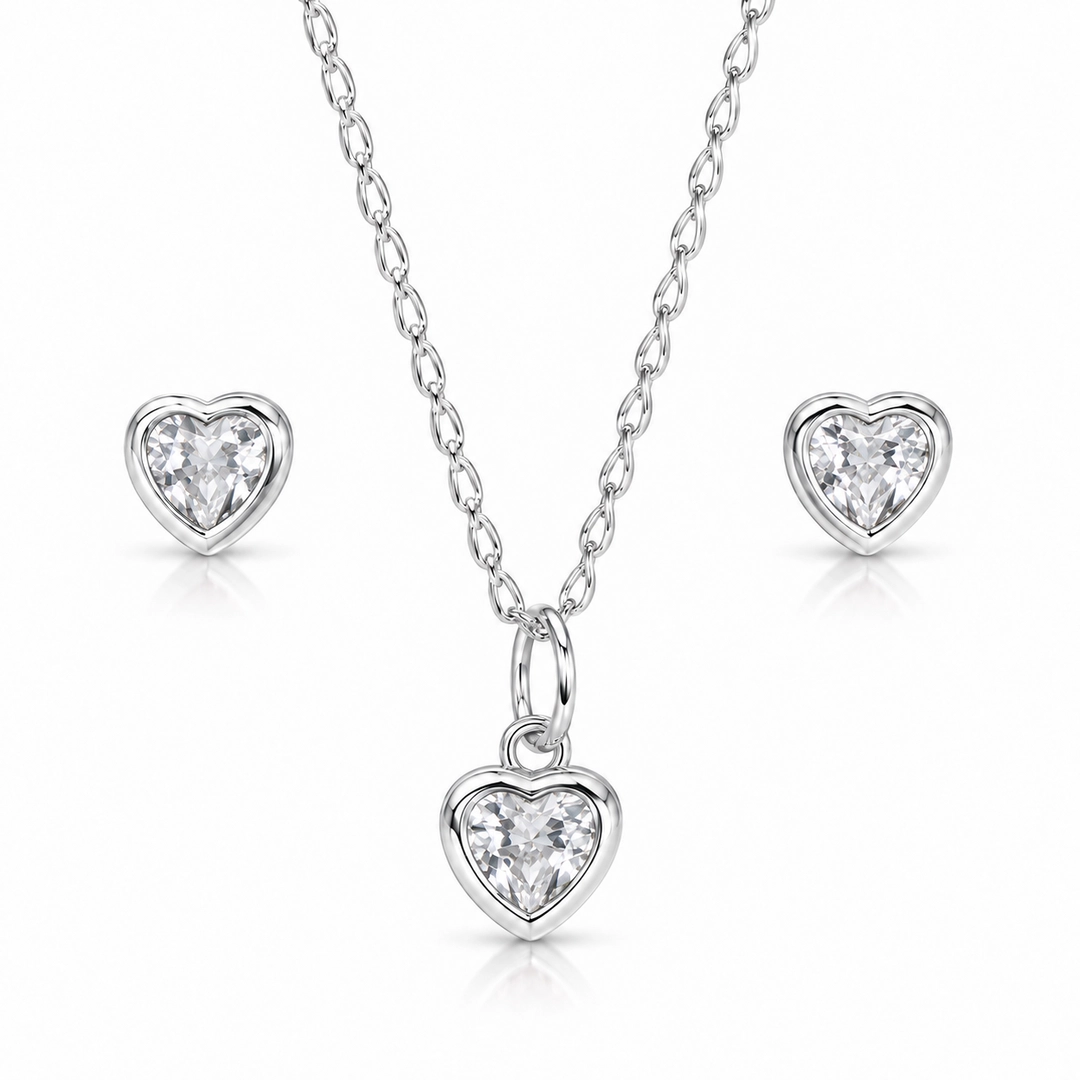 Conjunto Top Coração Cravação Inglesa com Zircônias Cristal - Teen Kids