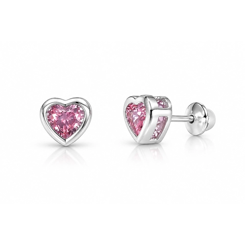 Conjunto Top Coração Cravação Inglesa com Zircônias Rosa - Teen Kids