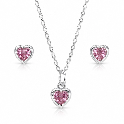 Conjunto Top Coração Cravação Inglesa com Zircônias Rosa - Teen Kids