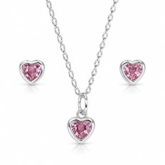 Conjunto Top Coração Cravação Inglesa com Zircônias Rosa - Teen Kids