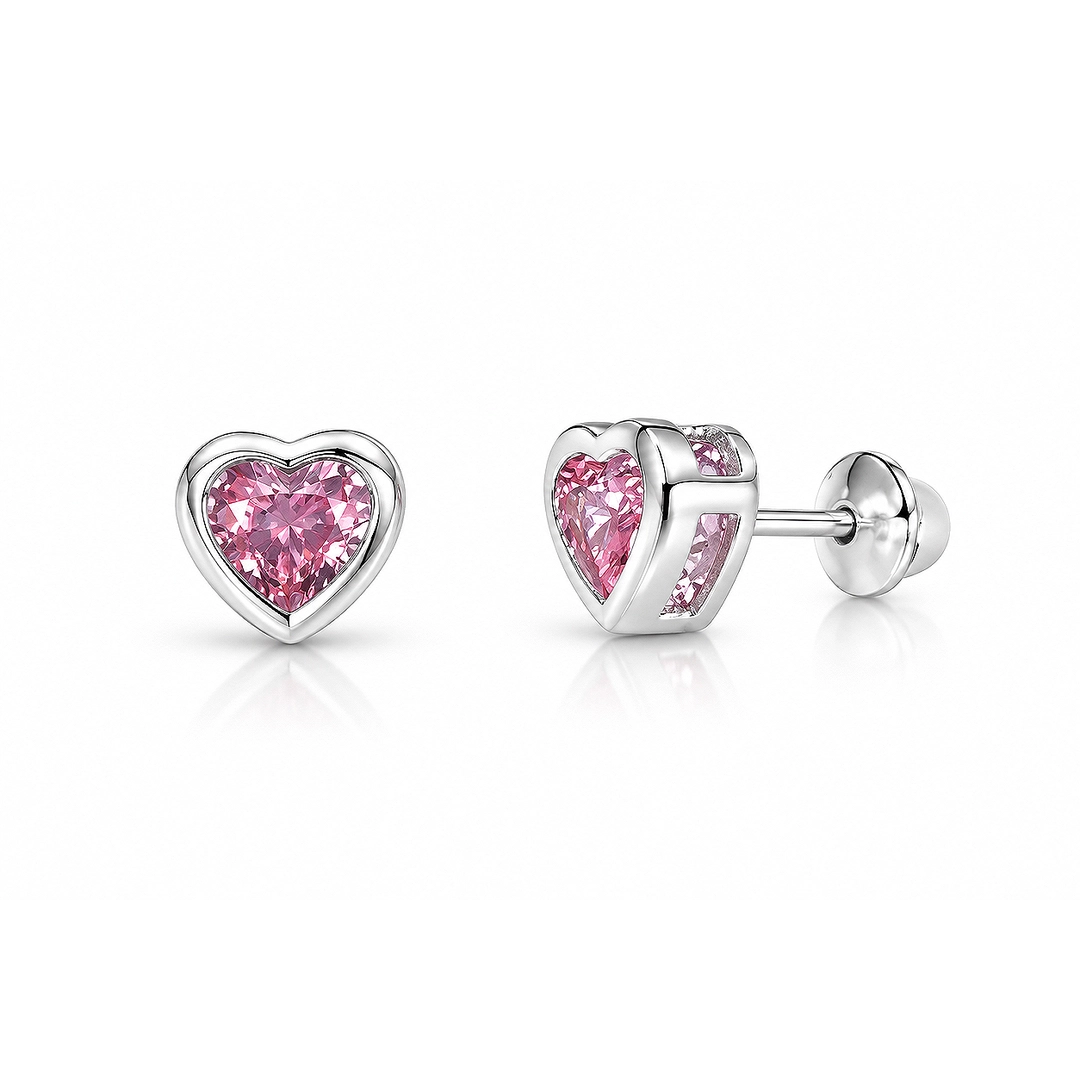 Conjunto Top Coração Cravação Inglesa com Zircônias Rosa - Teen Kids