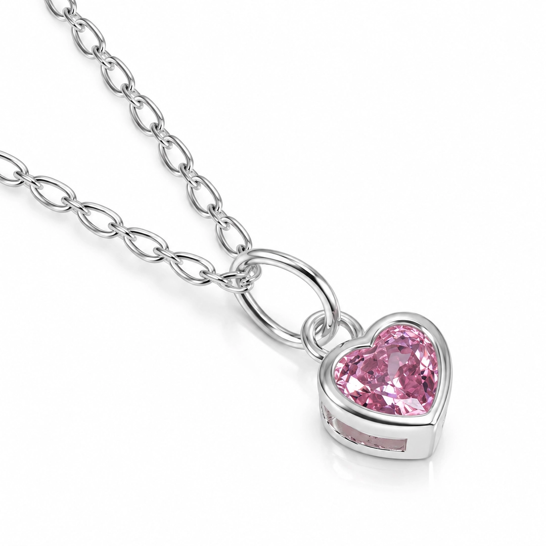 Conjunto Top Coração Cravação Inglesa com Zircônias Rosa - Teen Kids