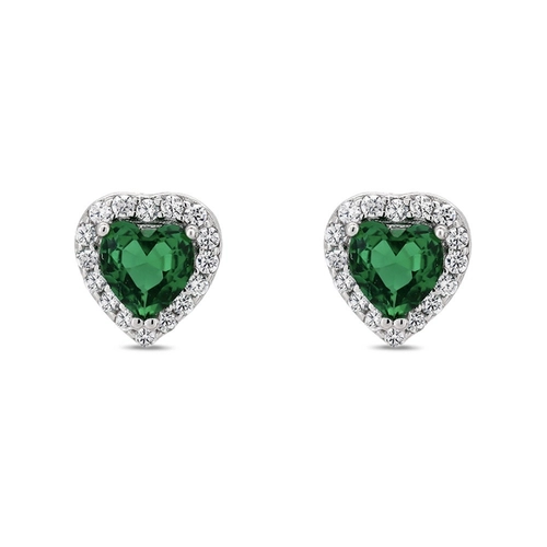 Brinco de Prata Top Coração com Zircônia Esmeralda e Zircônias Cristal