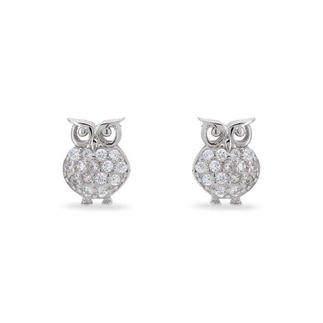 Brinco De Prata Top Coruja Com Zircônia Cristal