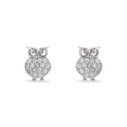 Brinco De Prata Top Coruja Com Zircônia Cristal