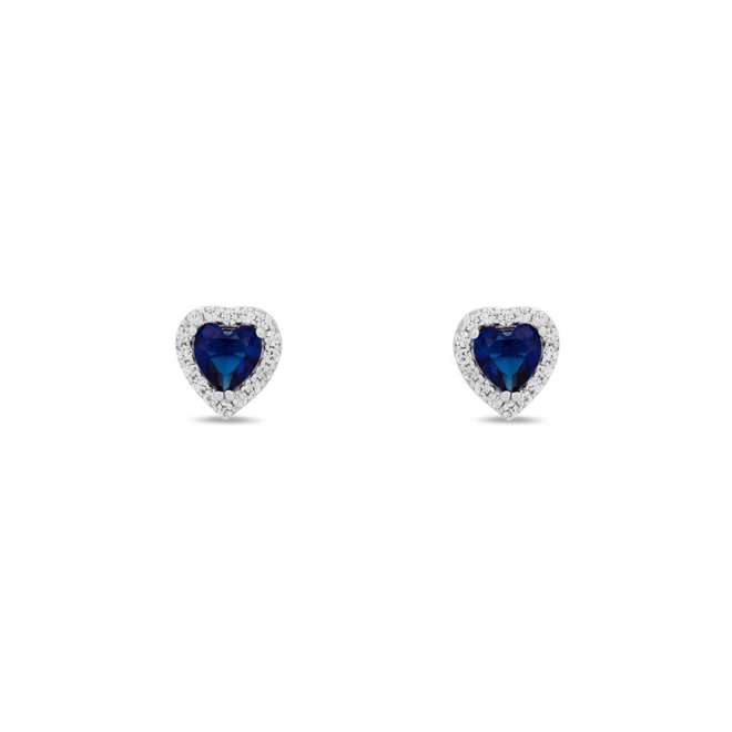 Brinco de Prata Top Coração com Zircônia Cristal e Zircônia Safira