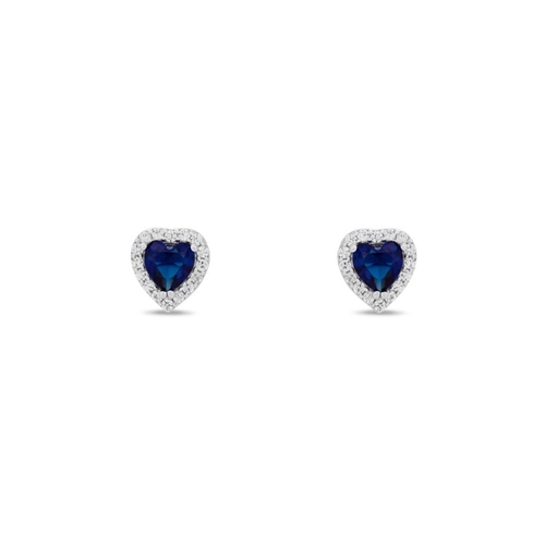 Brinco de Prata Top Coração com Zircônia Cristal e Zircônia Safira