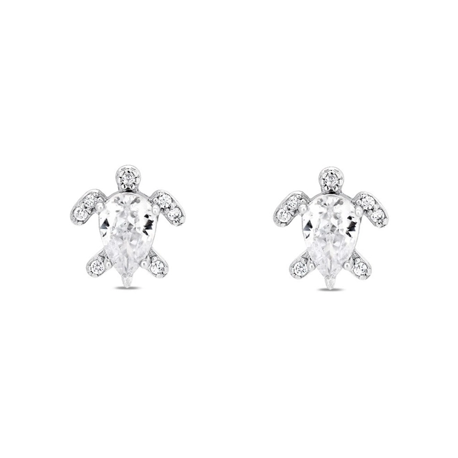 Brinco de Prata Top Tartaruga com Gota de Zircônia Cristal