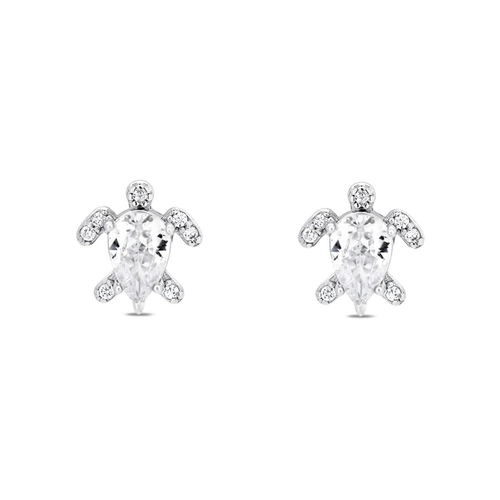 Brinco de Prata Top Tartaruga com Gota de Zircônia Cristal
