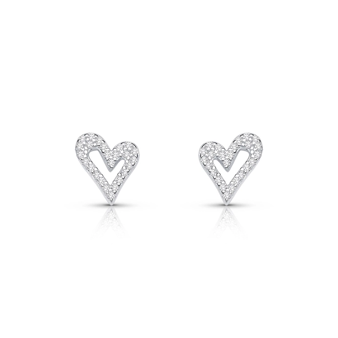 Brinco de Prata Top Coração com Zircônia Cristal