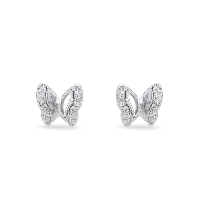Brinco De Prata Top com Borboleta Vazada e  Zircônia Cristal