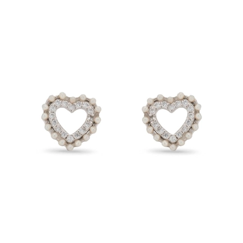 Brinco de Prata Top Coração com Micro Pérolas Sintetizadas e Zircônias Cristal