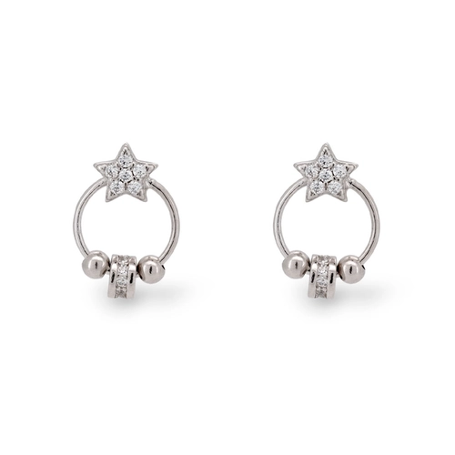 Brinco de Prata com Círculo e Estrela com Zircônias Cristal
