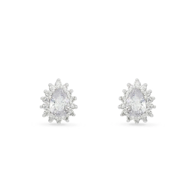 Brinco de Prata Top Gota com Zircônias Cristal