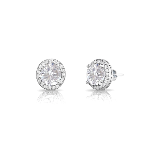 Brinco de Prata Top Redondo com Zircônias Cristal Cravejadas