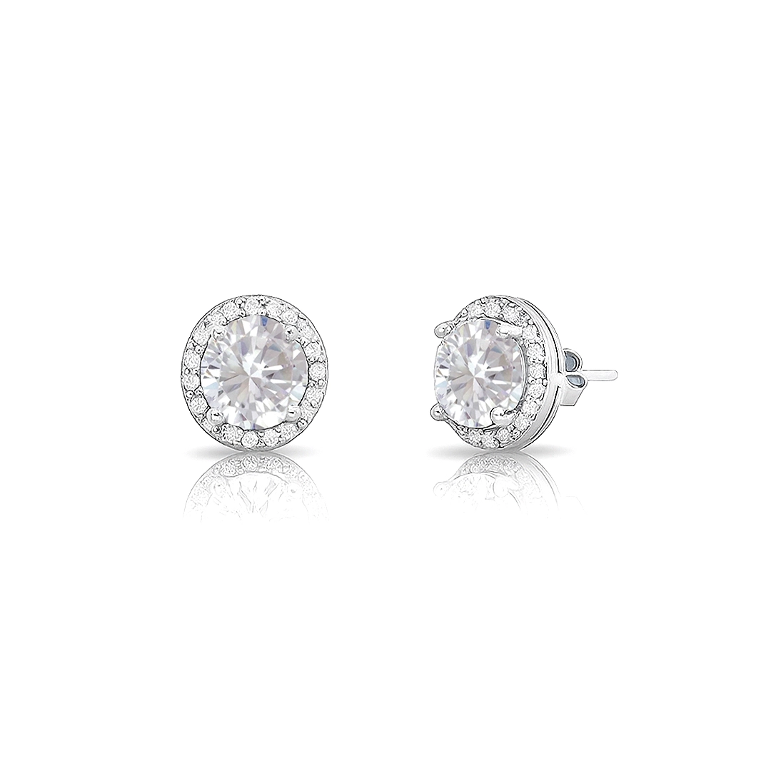 Brinco de Prata Top Redondo com Zircônias Cristal Cravejadas