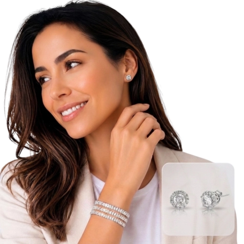 Brinco Top Redondo com Zircônia Cristal Cravejada