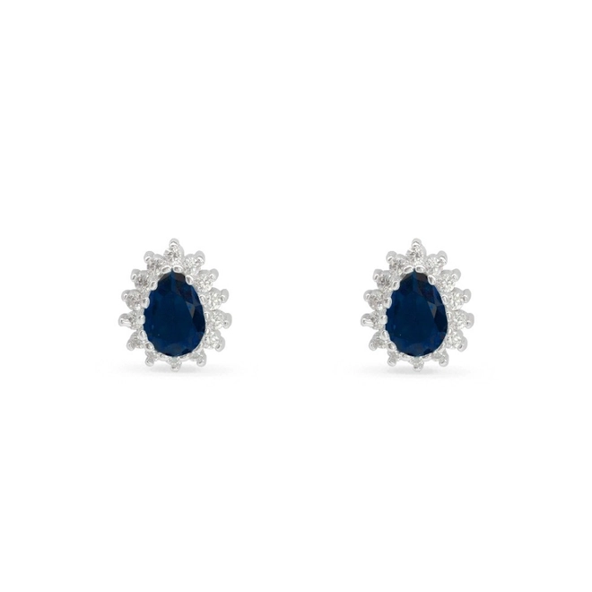 Brinco de Prata Top Gota com Zircônia Safira e Zircônia Cristal