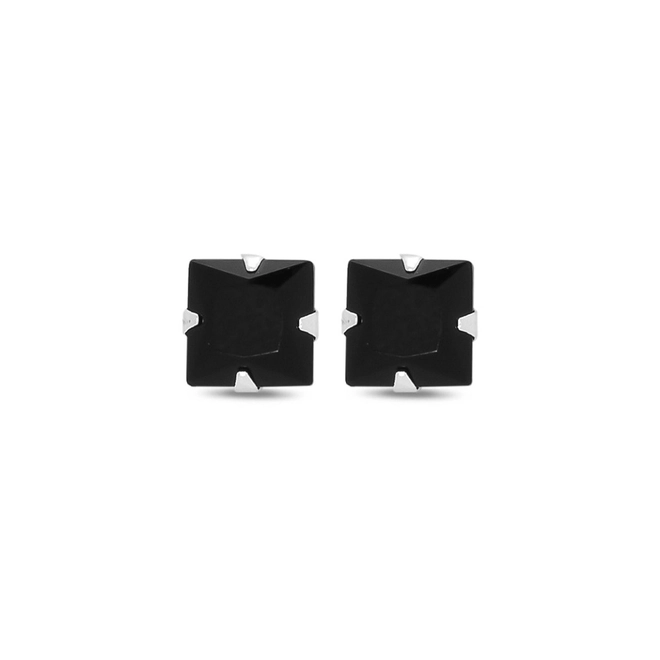 Brinco de Prata Top Quadrado com  Zircônia Ônix M