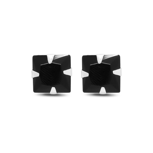 Brinco de Prata Top Quadrado com Zircônia Ônix G