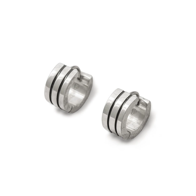 Brinco de Aço Argola Clic Fosca com Dois Frisos Carbonados