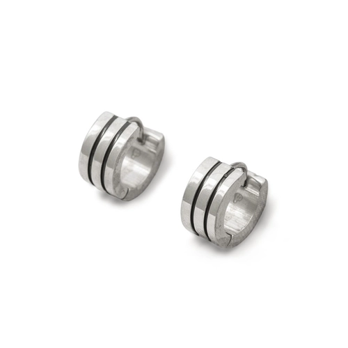 Brinco de Aço Argola Clic Fosca com Dois Frisos Carbonados