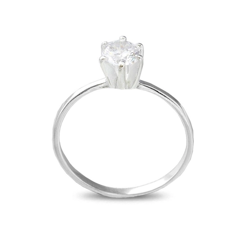 Anel de Prata Solitário com Zircônia Cristal