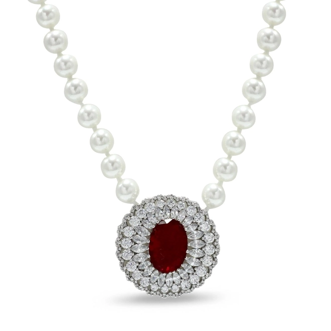 Colar de Pérola Shell com Zircônia Rubi Oval