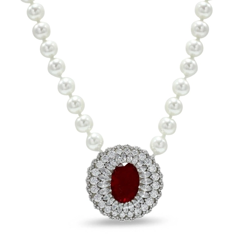 Colar de Pérola Shell com Zircônia Rubi Oval