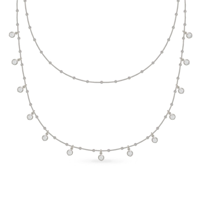 Colar de Prata Leve Duplo com Zircônia Cristal