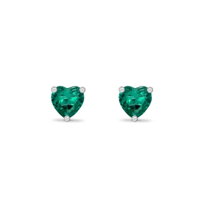 Brinco de Prata Leve com Coração de Zircônia Verde Paraíba