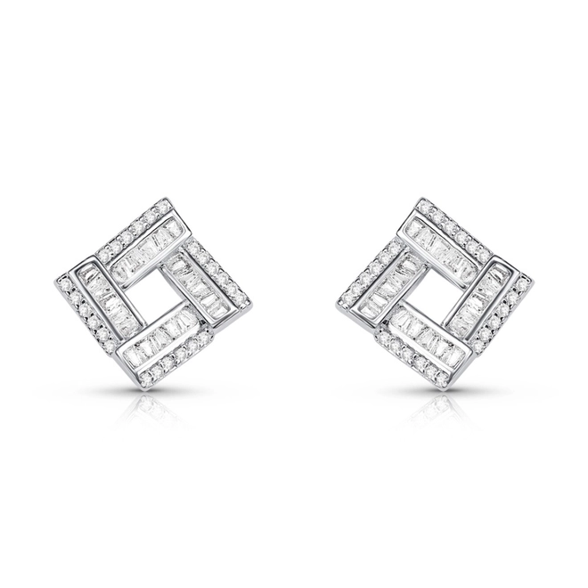 Brinco De Prata Leve Top Quadrado com Zircônias Cristal