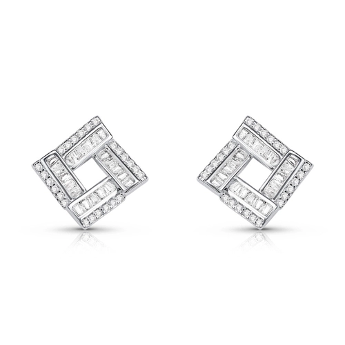 Brinco De Prata Leve Top Quadrado com Zircônias Cristal