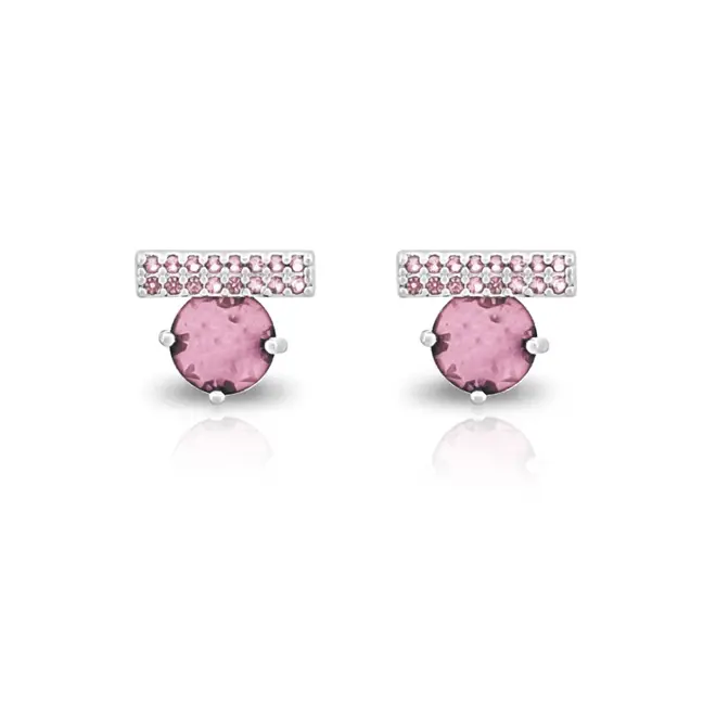 Brinco de Prata Leve Top Com  Zircônias Rosa