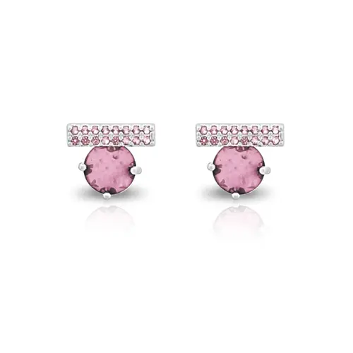 Brinco de Prata Leve Top Com  Zircônias Rosa