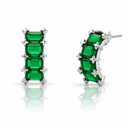 Brinco Meia Argola com Zircônias Esmeralda Retangular