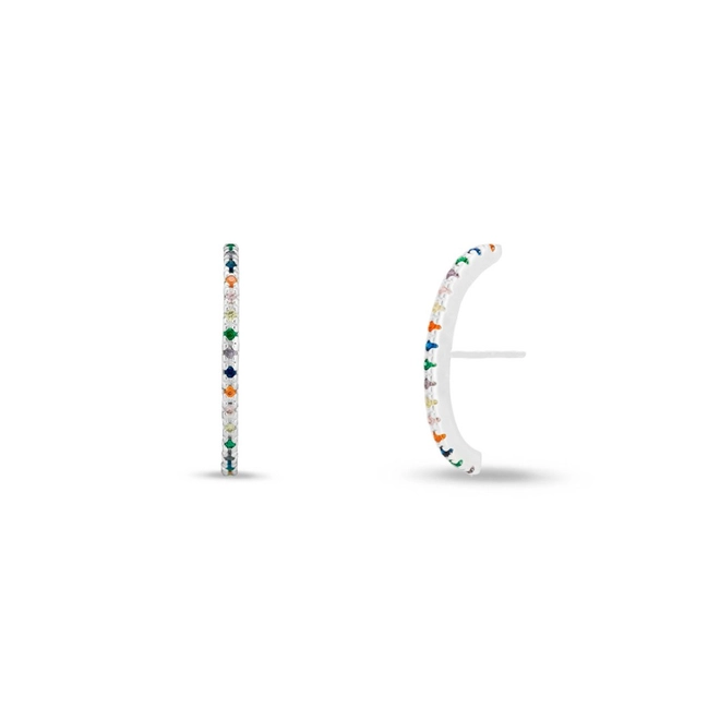 Brinco De Prata Leve Ear Hook com Zircônias Coloridas