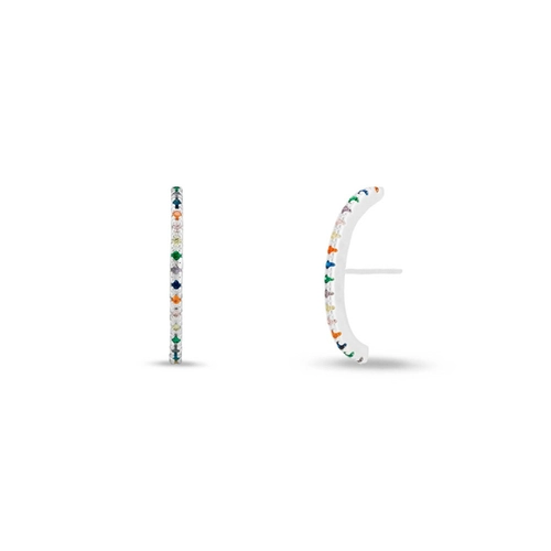 Brinco De Prata Leve Ear Hook com Zircônias Coloridas