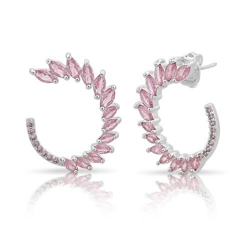 Brinco de Prata Leve Top Círculo com Zircônia Rosa