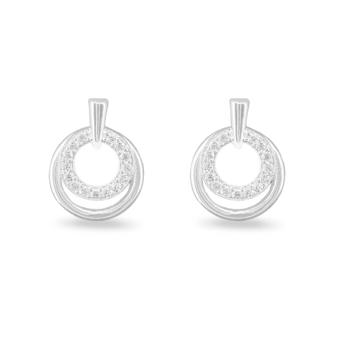 Brinco De Prata Leve Top Duplo com Zircônia Cristal