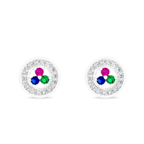Brinco De Prata Leve Top Redondo com Zircônias Coloridas P