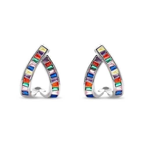 Brinco de Prata Leve Top Trabalhado com Zircônias Coloridas