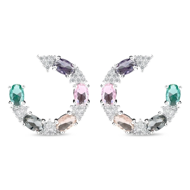 Brinco De Prata Leve Top Vazado Com Zircônia Colorida Oval