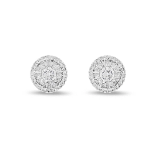 Brinco De Prata Leve Top Redondo Com Zircônias Cristal