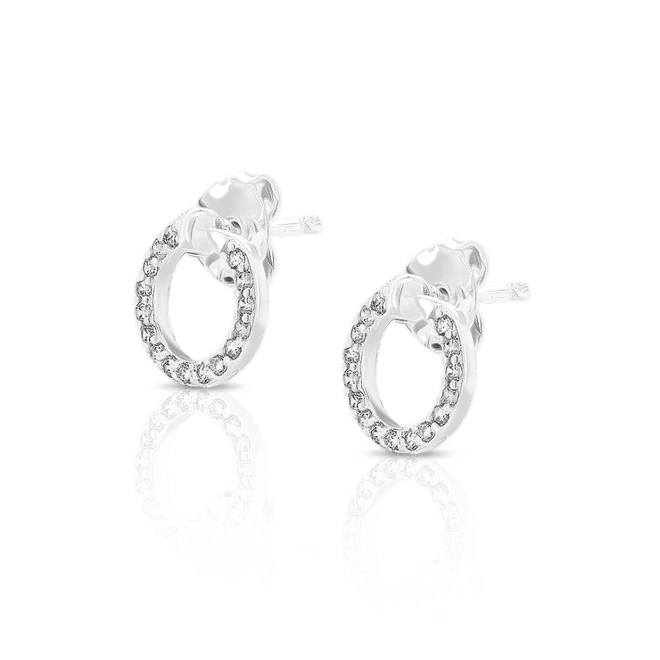 Brinco de Prata Leve Top Redondo com Zircônia Cristal