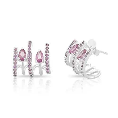 Brinco Top Triplo Com Zircônias Rosa